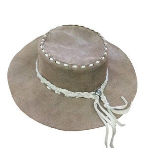 Suede Cowboy or Adventurer Hat - Light brown/tan and beige - Large suede strip s